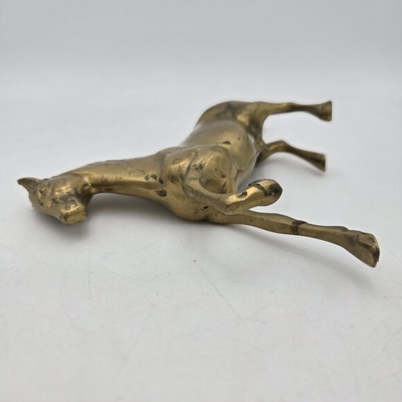 Vintage Brass Galloping Horse Statue Rich Gold Tone Running Horse Figurine 7x10 - Picture 9 of 14